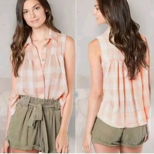 Free People Plaid Check Sleeveless Tank Top M Western Casual Boho Festival Style
